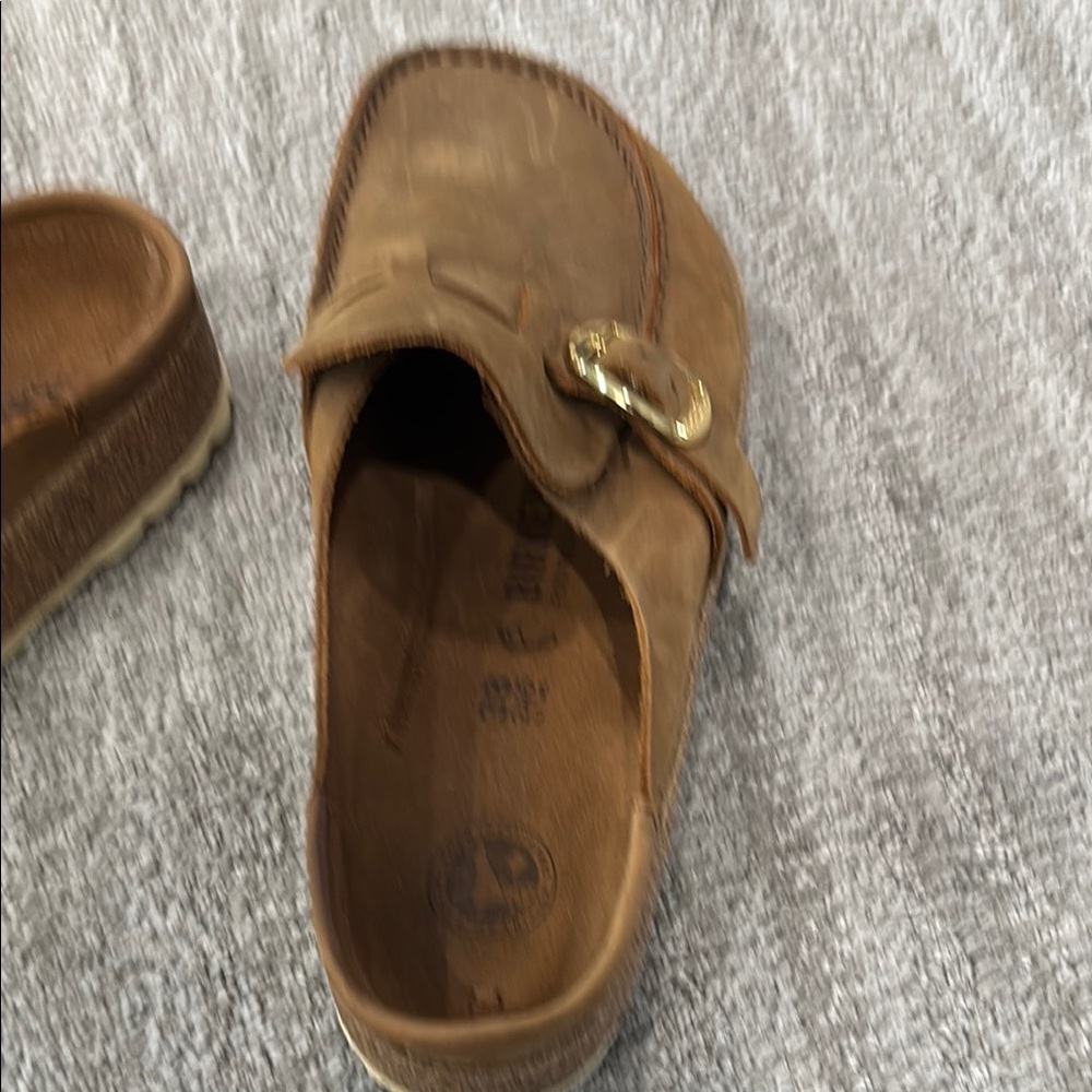 Birkenstock Cognac Buckley Oiled Leather Women's Moccasin Style Clogs - Picture 7 of 11